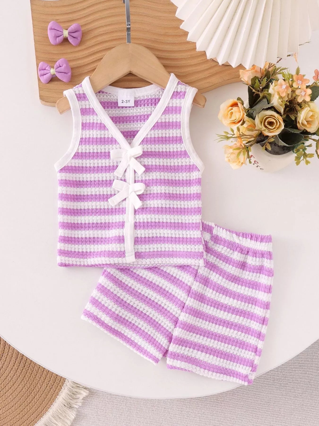 Children's Striped Knit Vest and Shorts Set