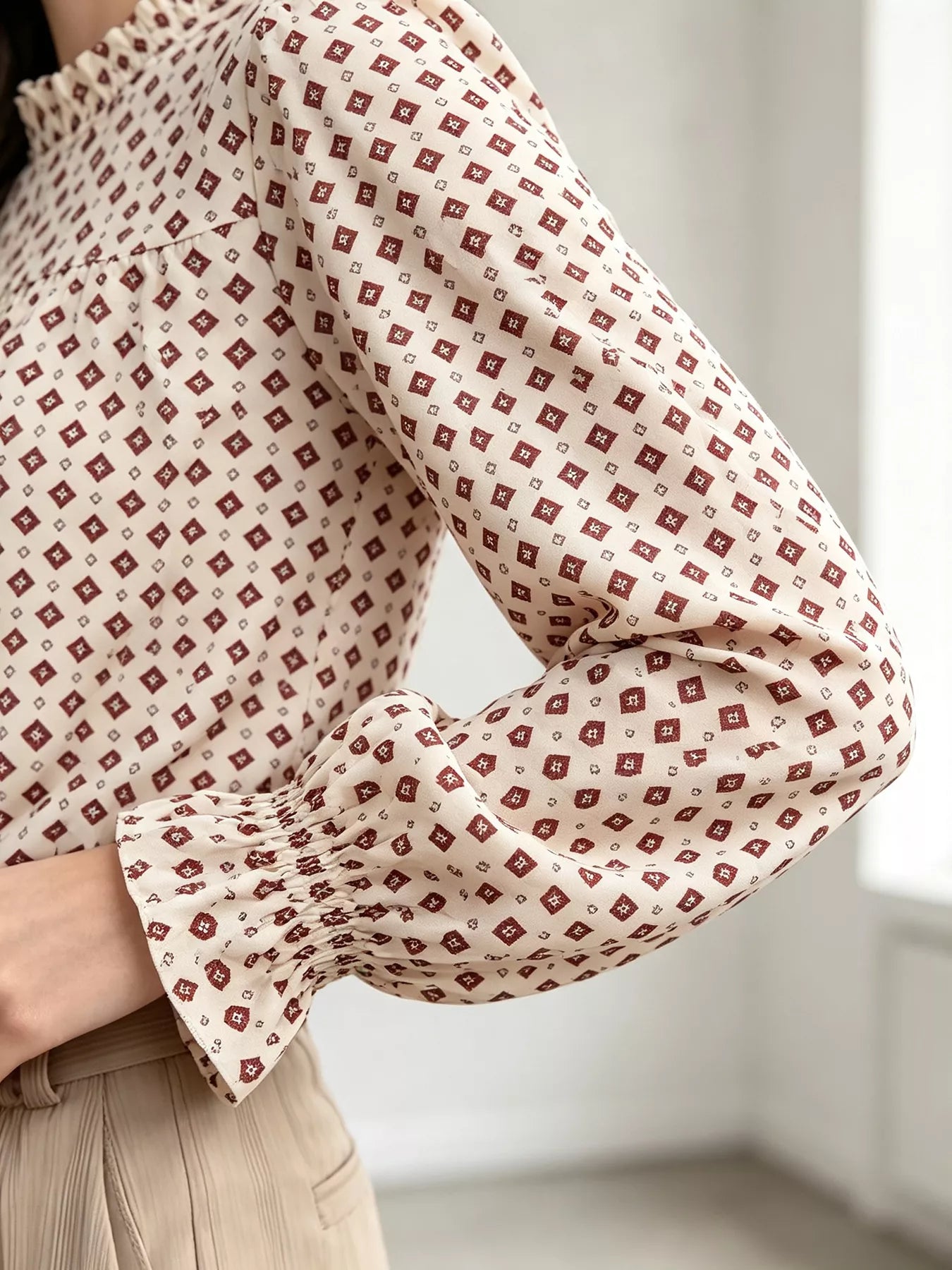 Printed Flounce Sleeve Blouse