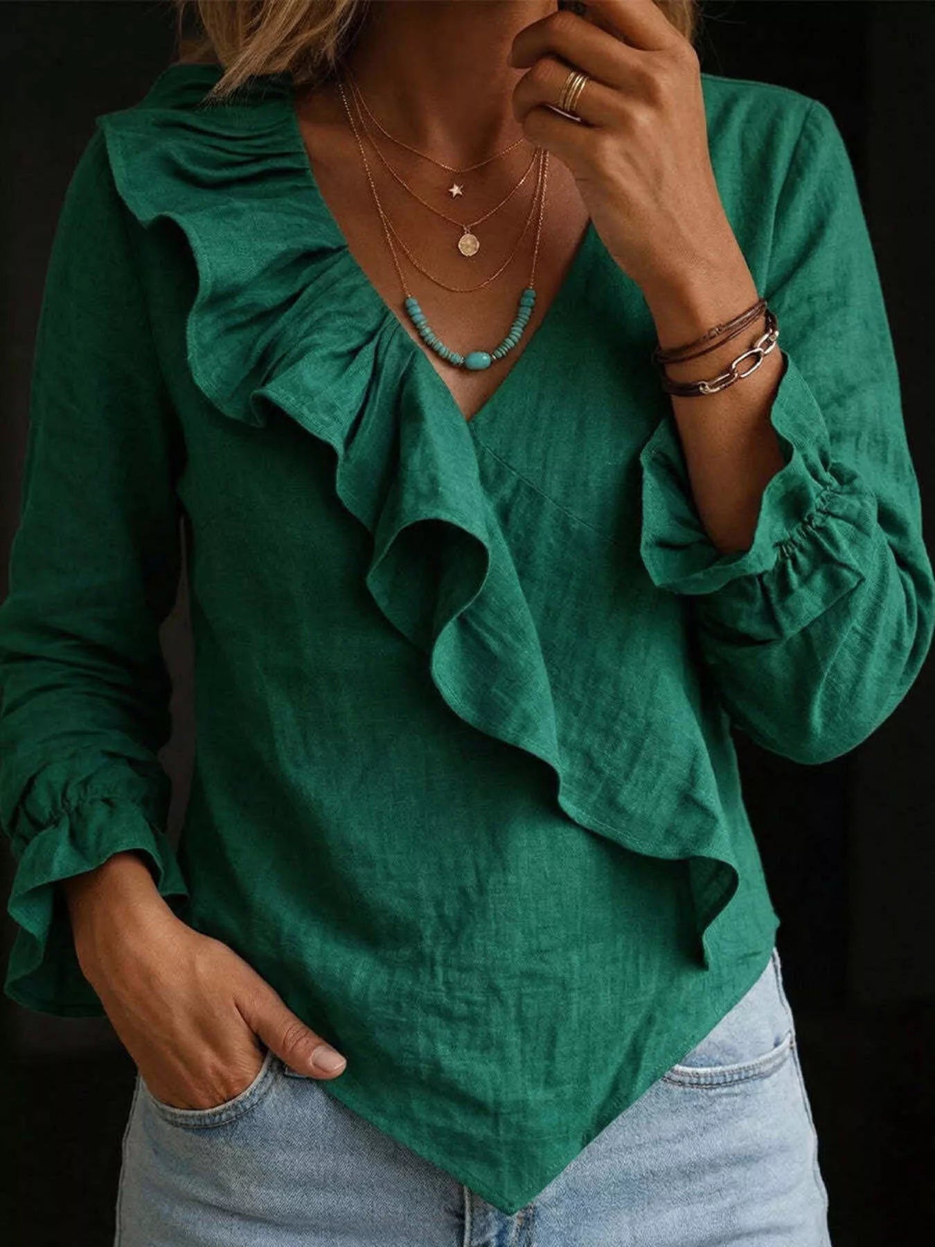 Full Size Ruffled Long Sleeve Blouse Plus Size