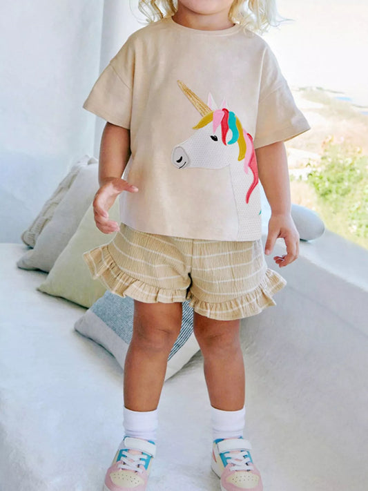 Children's Unicorn Top and Ruffle Trim Shorts Set