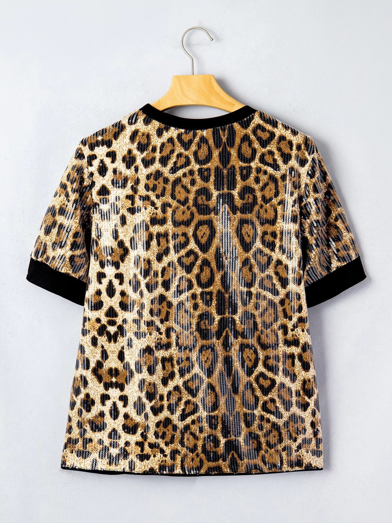 Sequin Leopard Pattern Short Sleeve Top