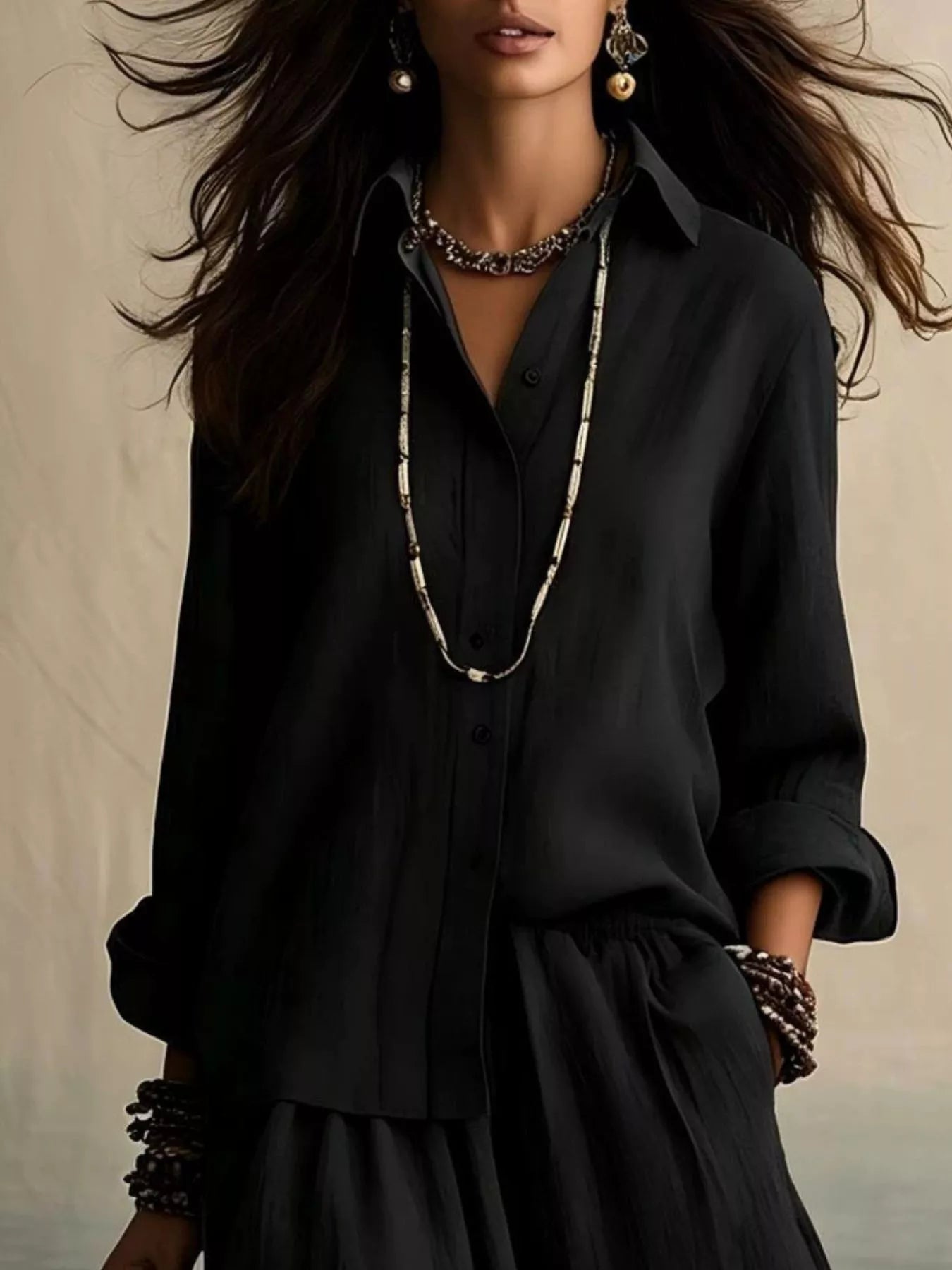 Full Size Button Up Shirt and Wide-Leg Pants Set Plus Size