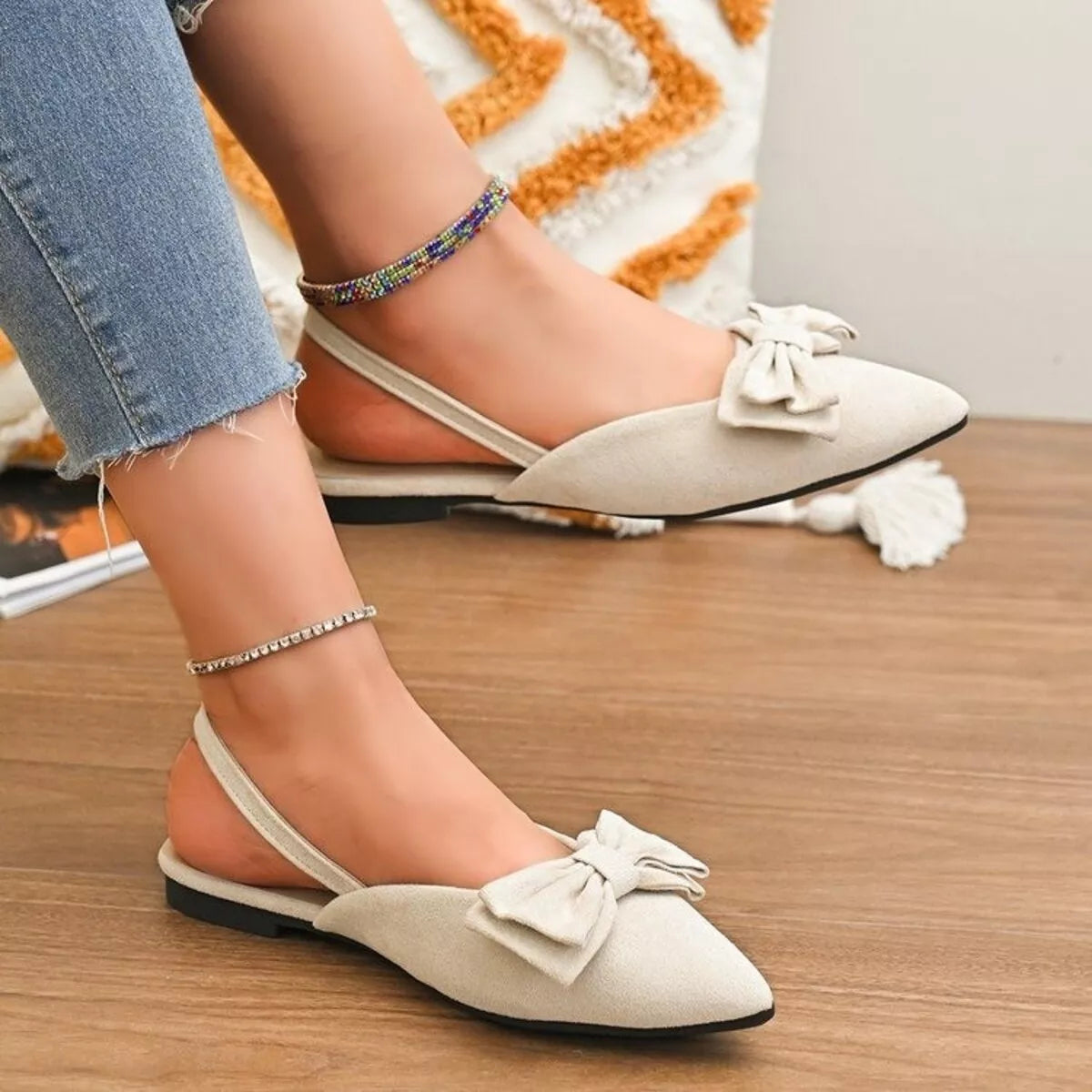 Bow-Decorated Slingback Sandals