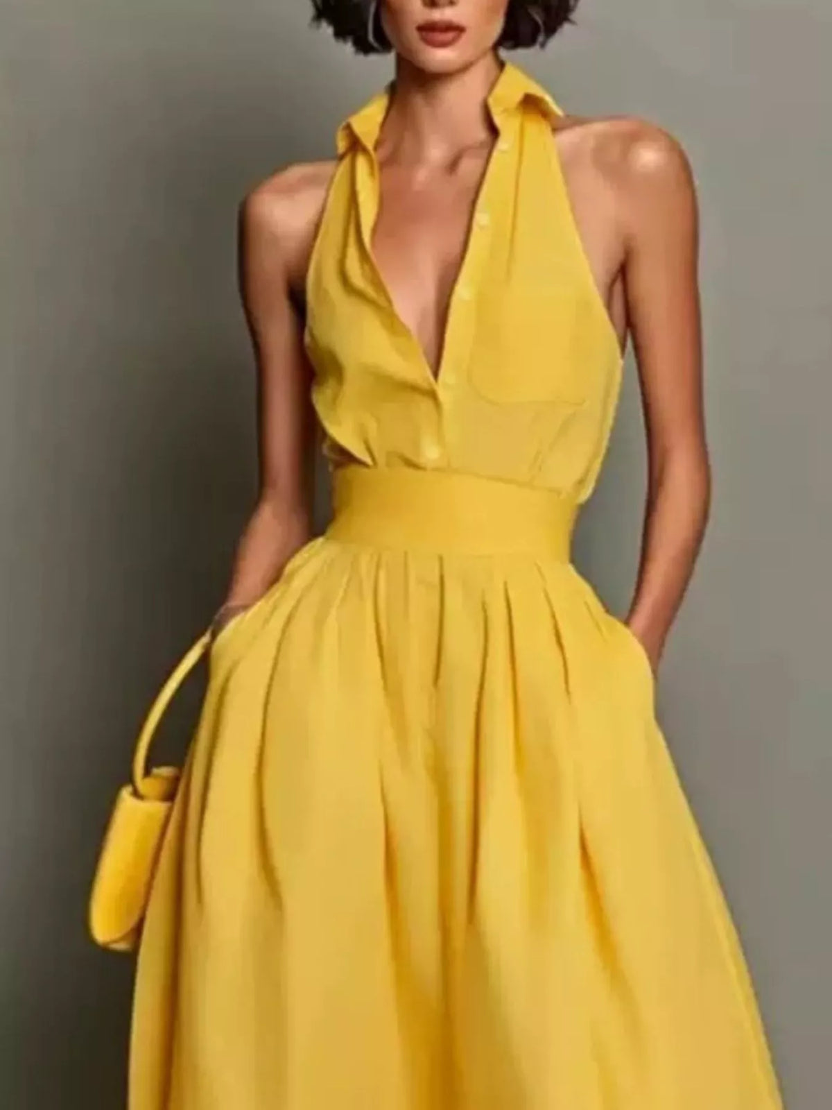 Sleeveless Collared A-Line Midi Dress