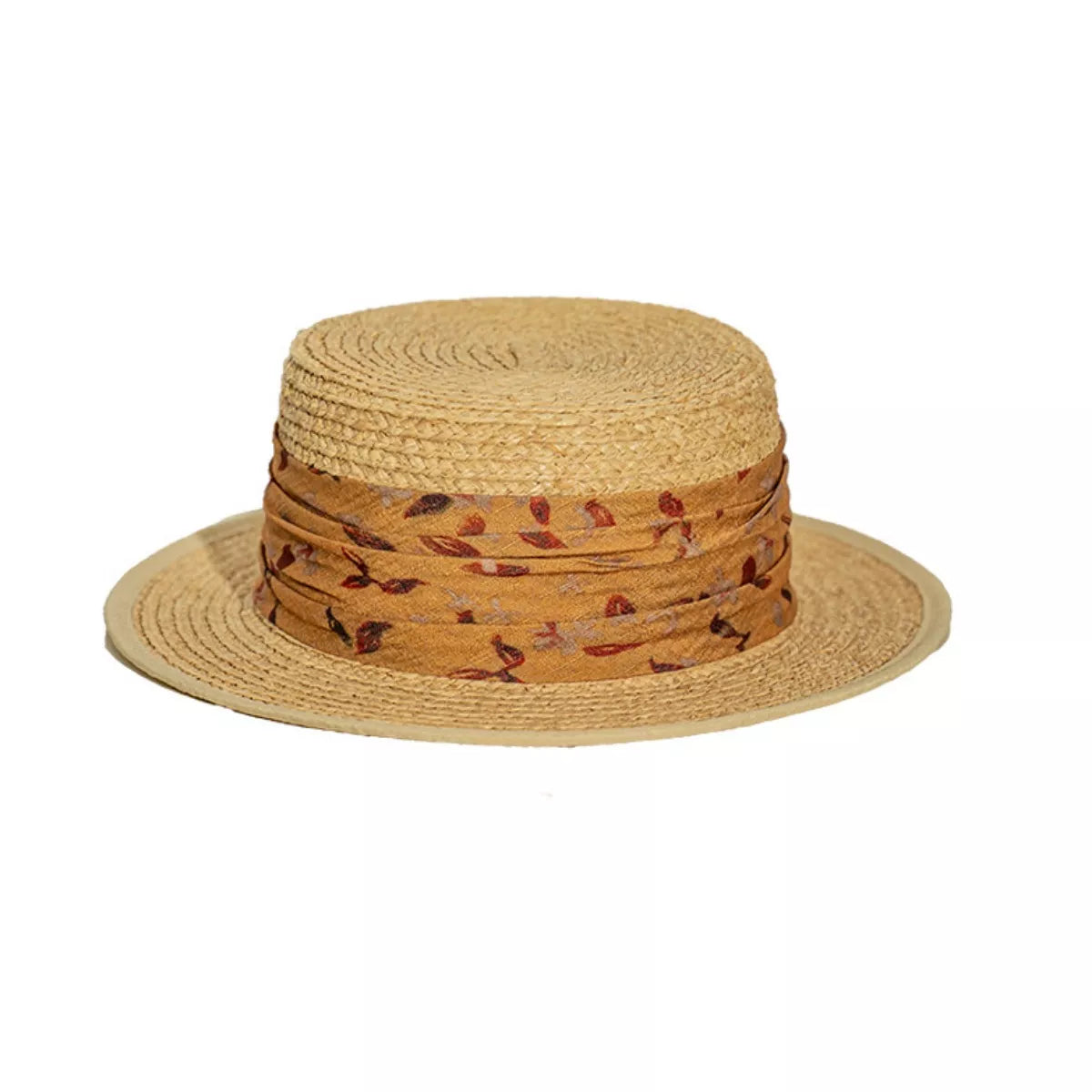 Straw Boater Hat with Printed Band