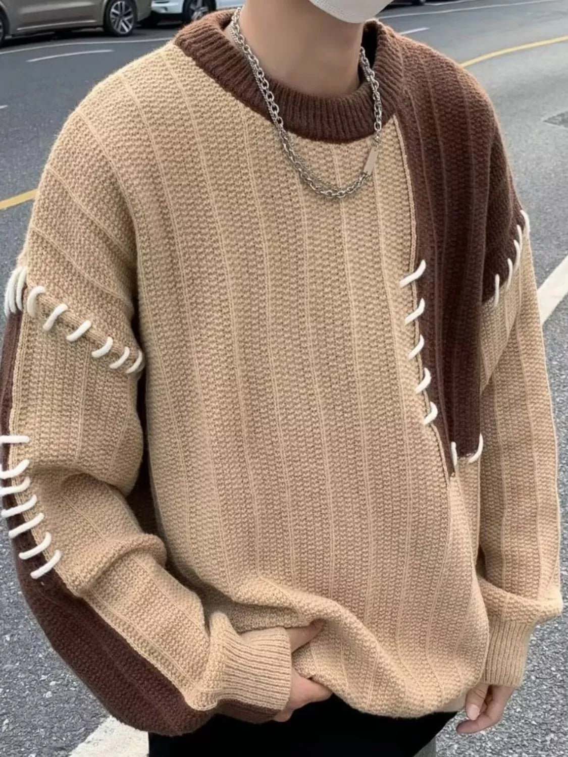 Men's Color Block Round Neck Sweater