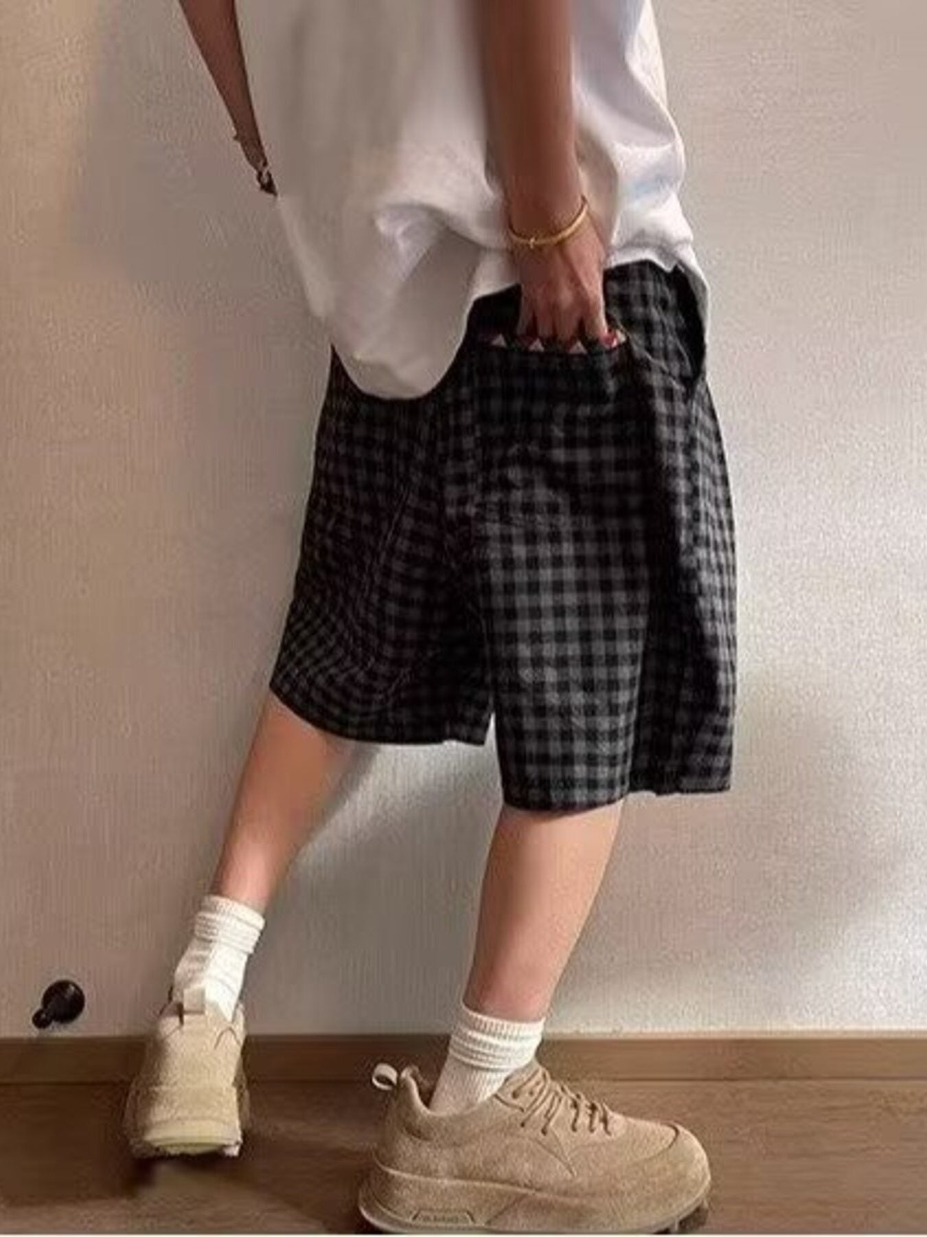 Men's Plus Size Plaid Drawstring Casual Shorts