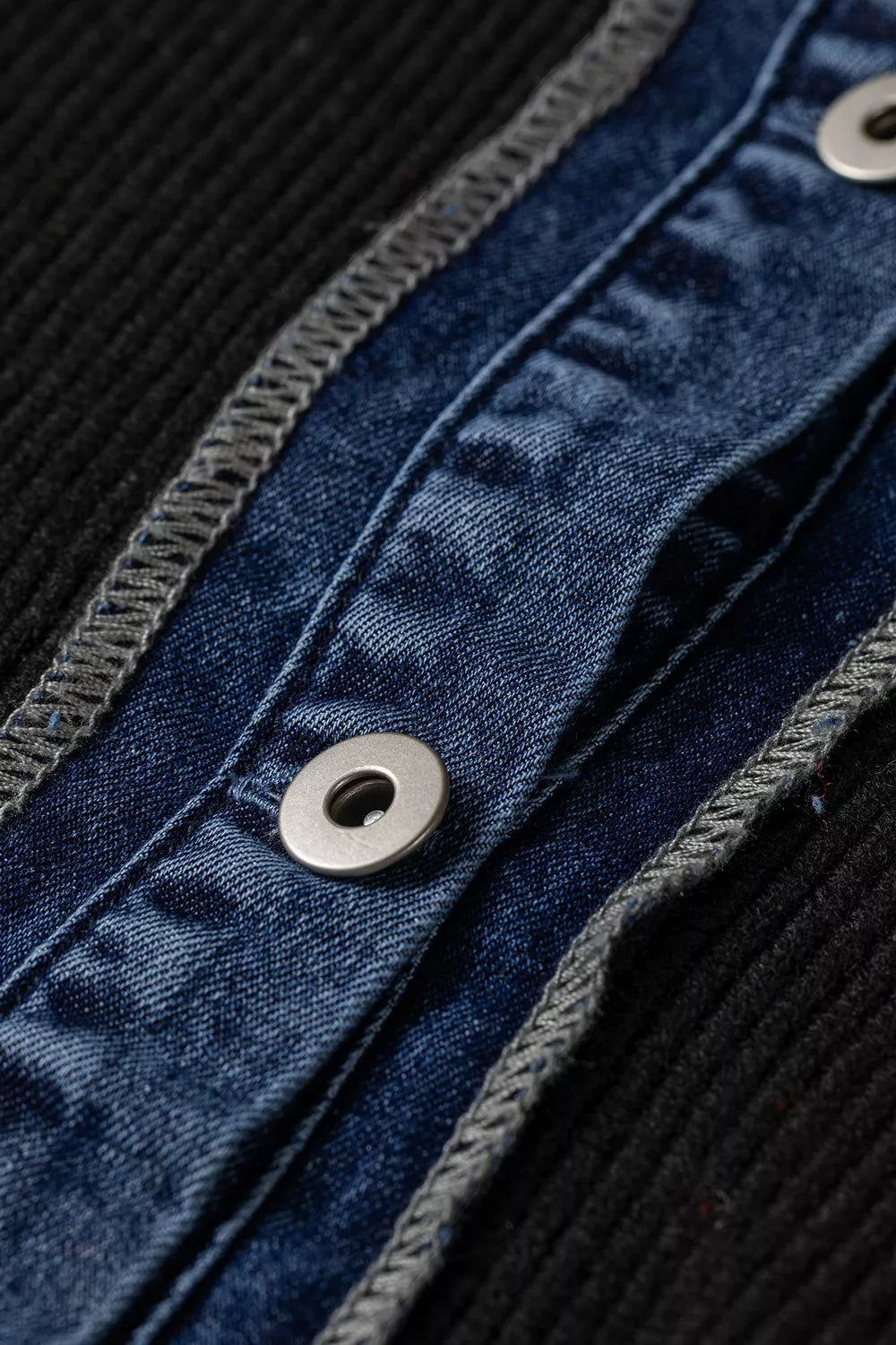 Denim Contrast Placket Long Sleeve Cardigan