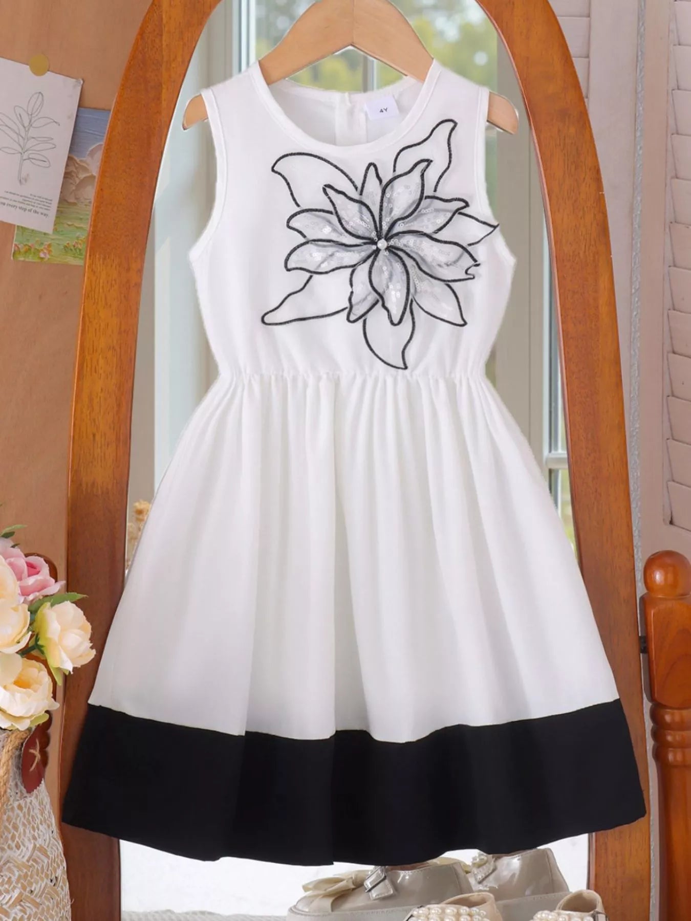Children's Sequin Flower Sleeveless Dress