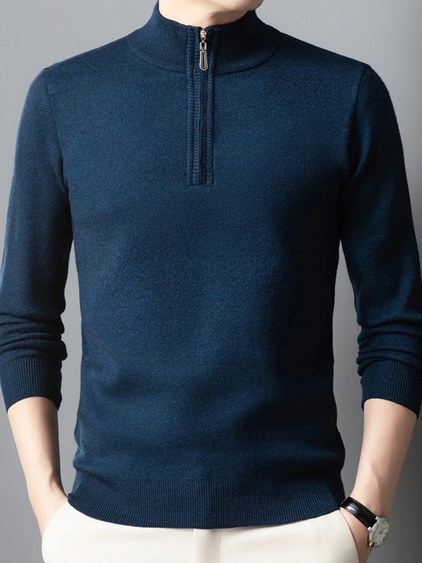 Men's Plus Size Quarter-Zip Long Sleeve Sweater