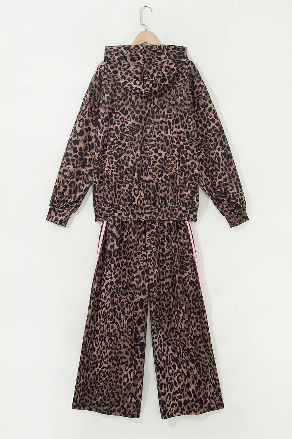 Leopard Print Contrast Striped Detail Long Sleeve Top Pant Set