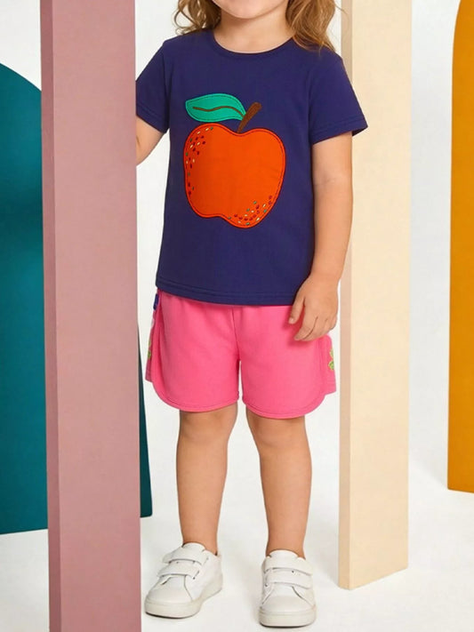 Children's Apple Embroidered T-Shirt & Shorts Set