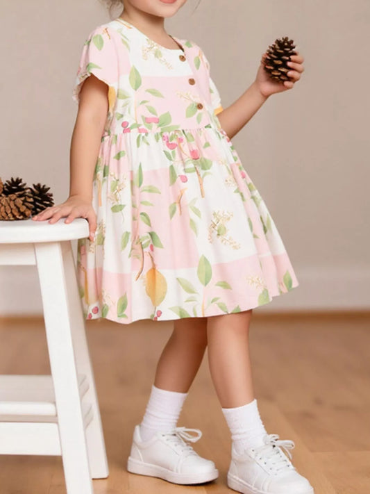 Children's Floral Print Button-Down A-Line Dress