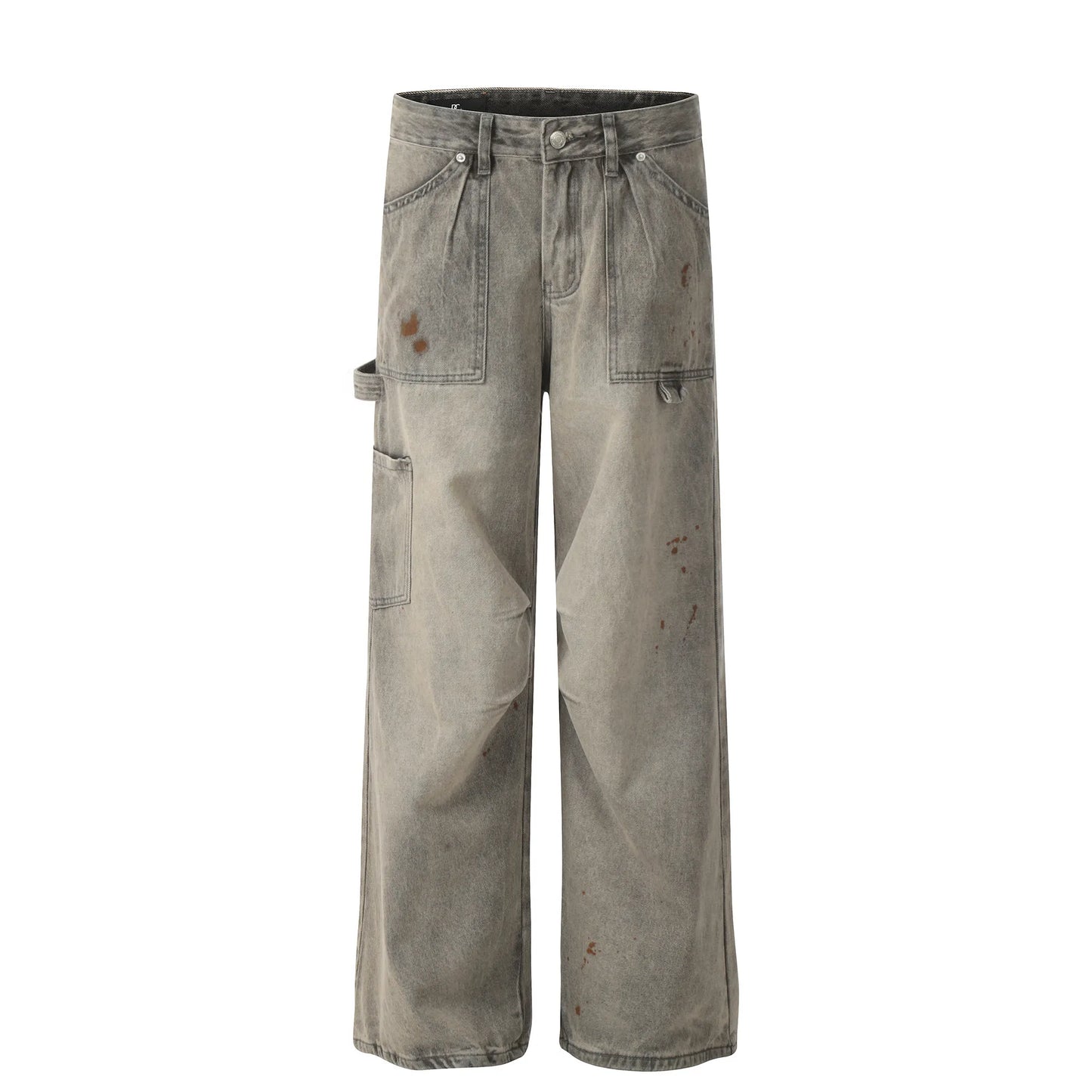 Men's Vintage Washed Cargo Pocket Wide-Leg Jeans
