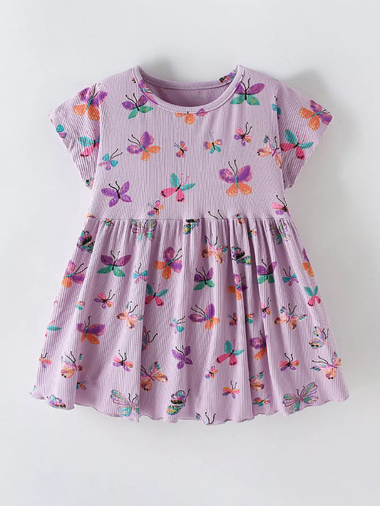 Children's Butterfly Print Casual Short Sleeve Dress