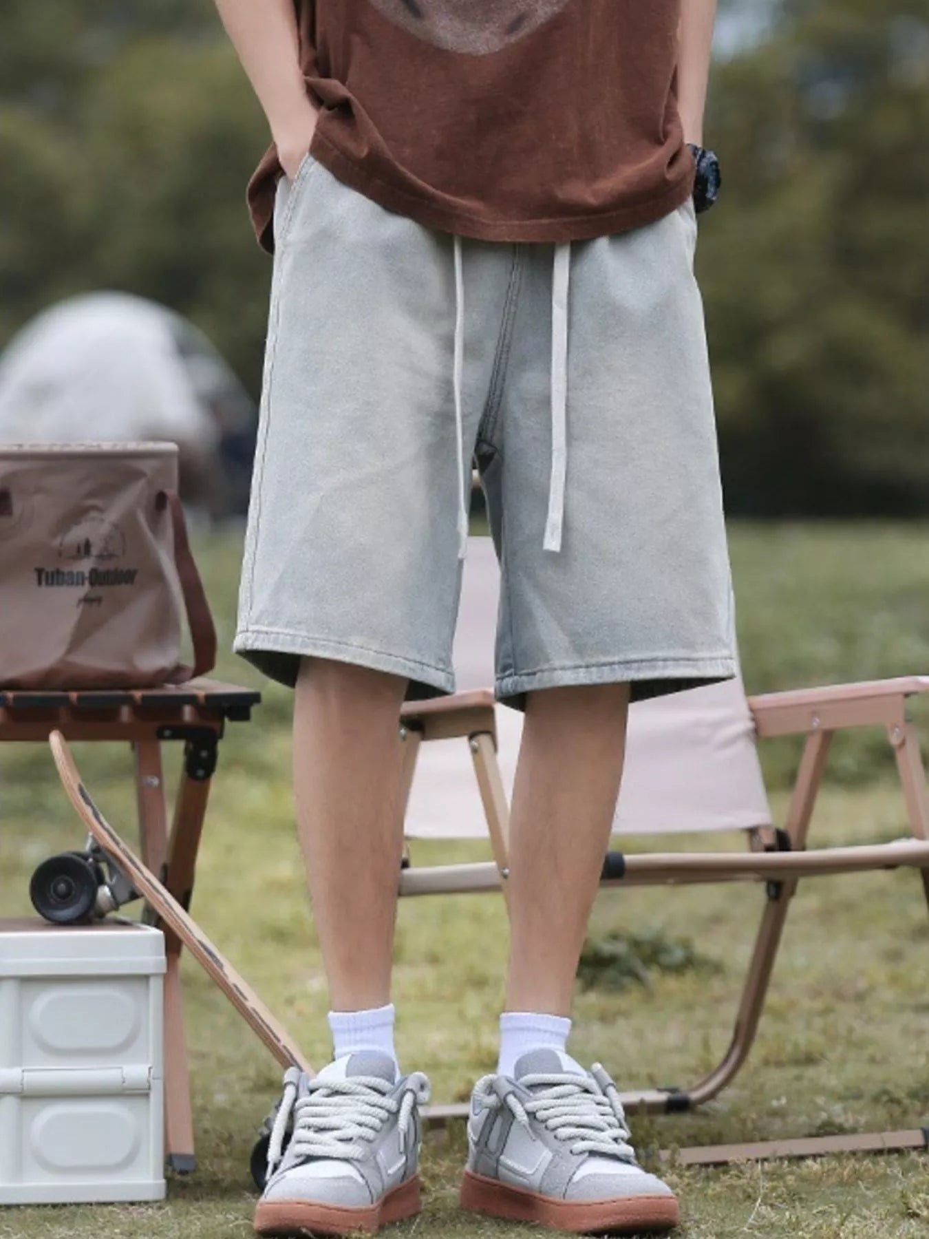 Men's Plus Size Loose Fit Denim Shorts with Drawstring