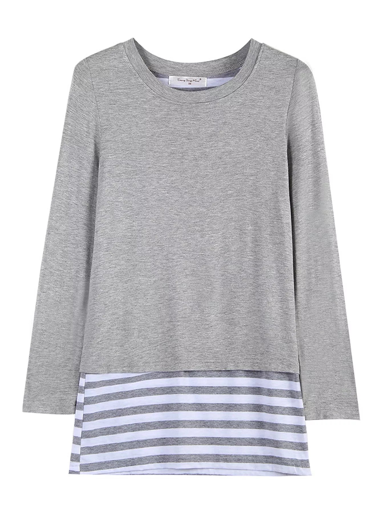 Layered Crew Neck Long Sleeve Striped T-Shirt