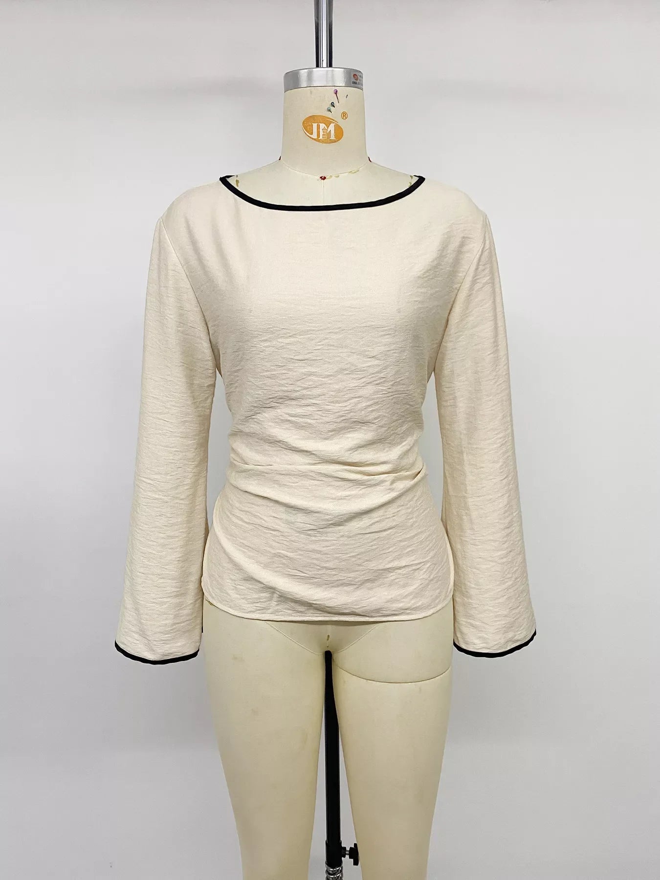 Contrast Trim Flare Sleeve Blouse