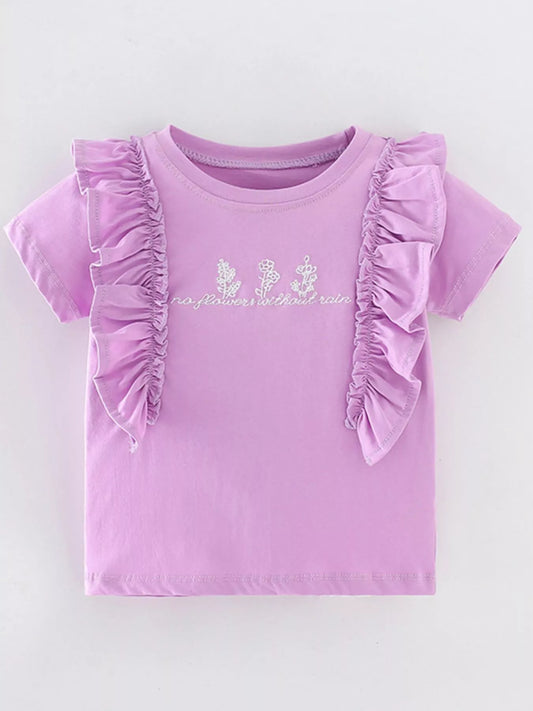 Children's Ruffled Embroidered Round Neck Tee