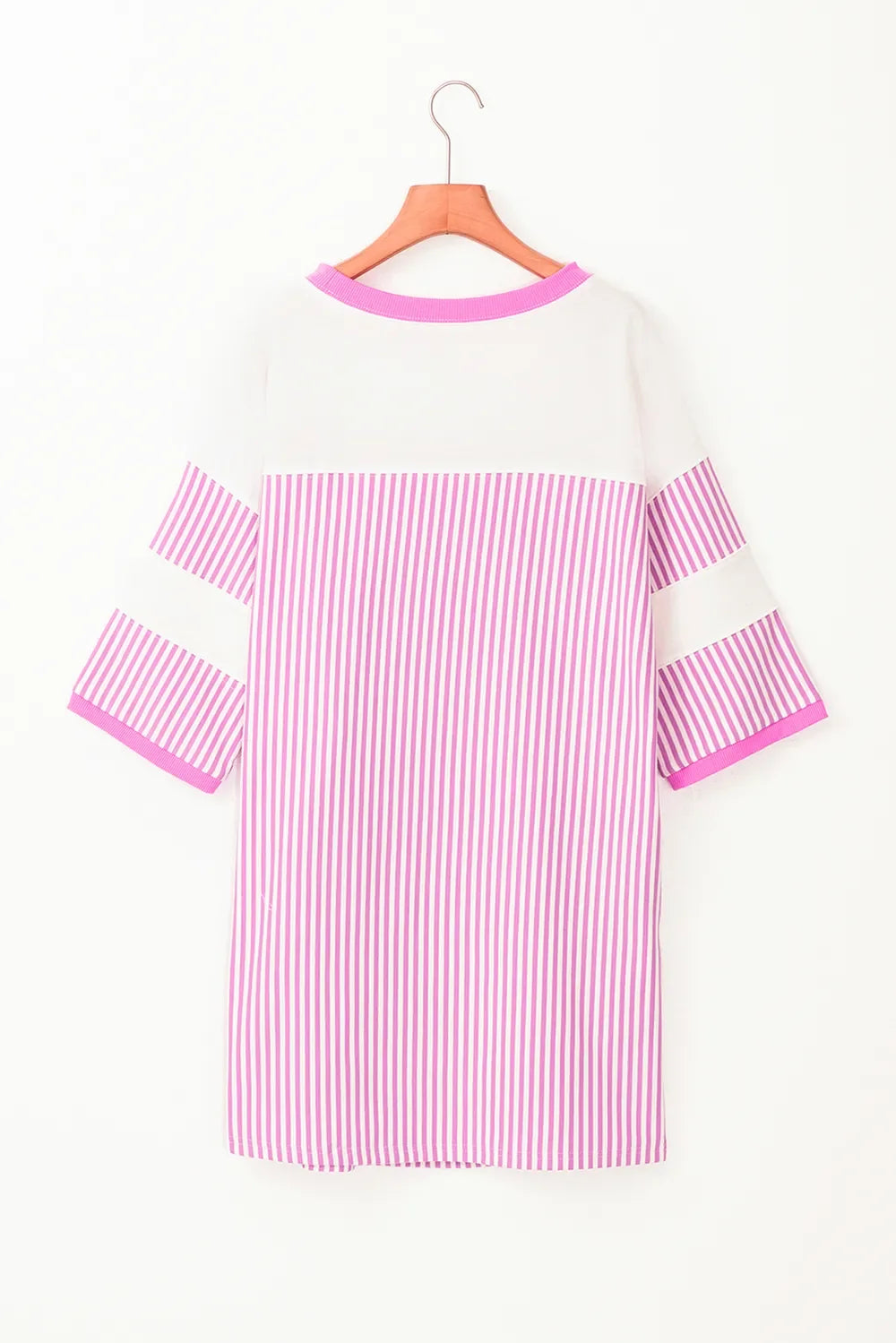 Striped Round Neck Three-Quarter Sleeve Mini Dress