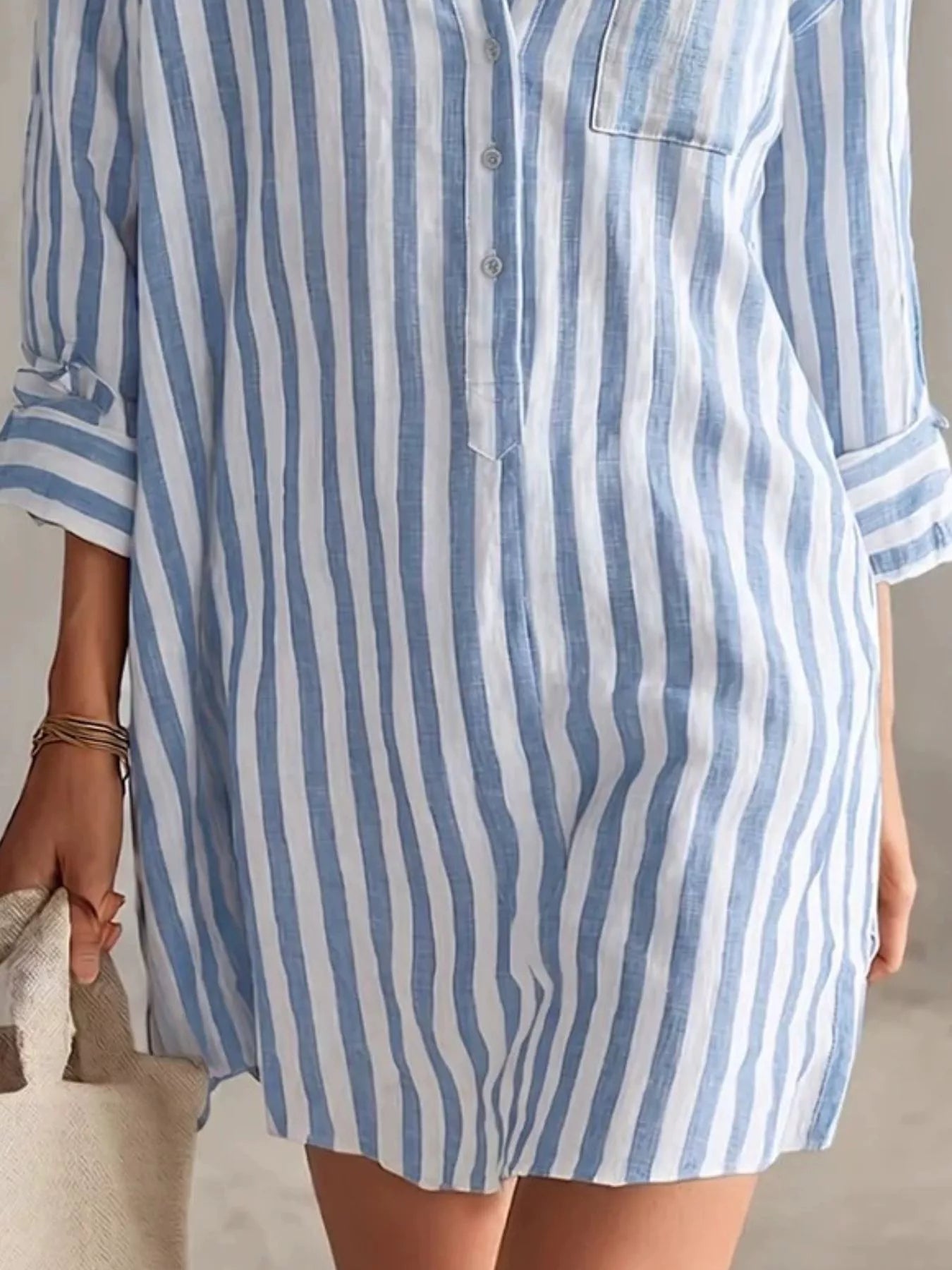 Full Size Striped Linen Shirt Mini Dress Plus Size