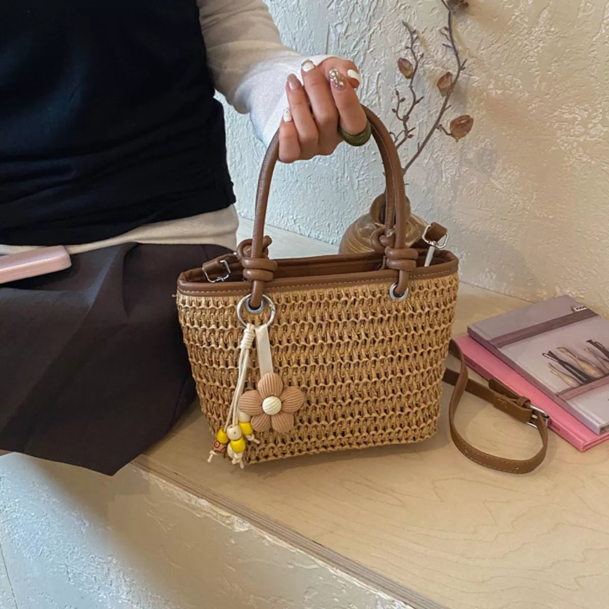 Woven Straw Shoulder Bag