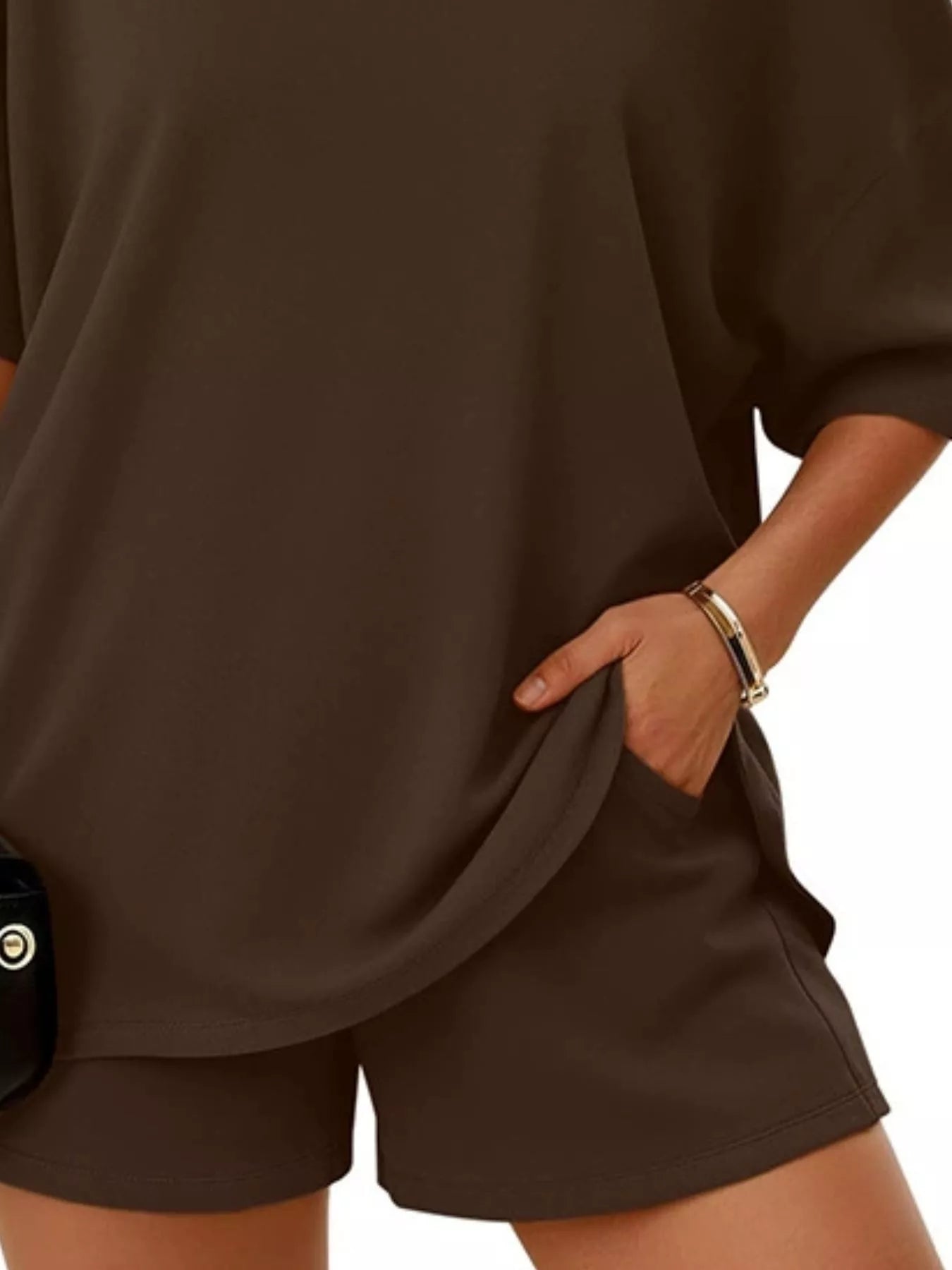One-Shoulder Short Sleeve Top and Shorts Set