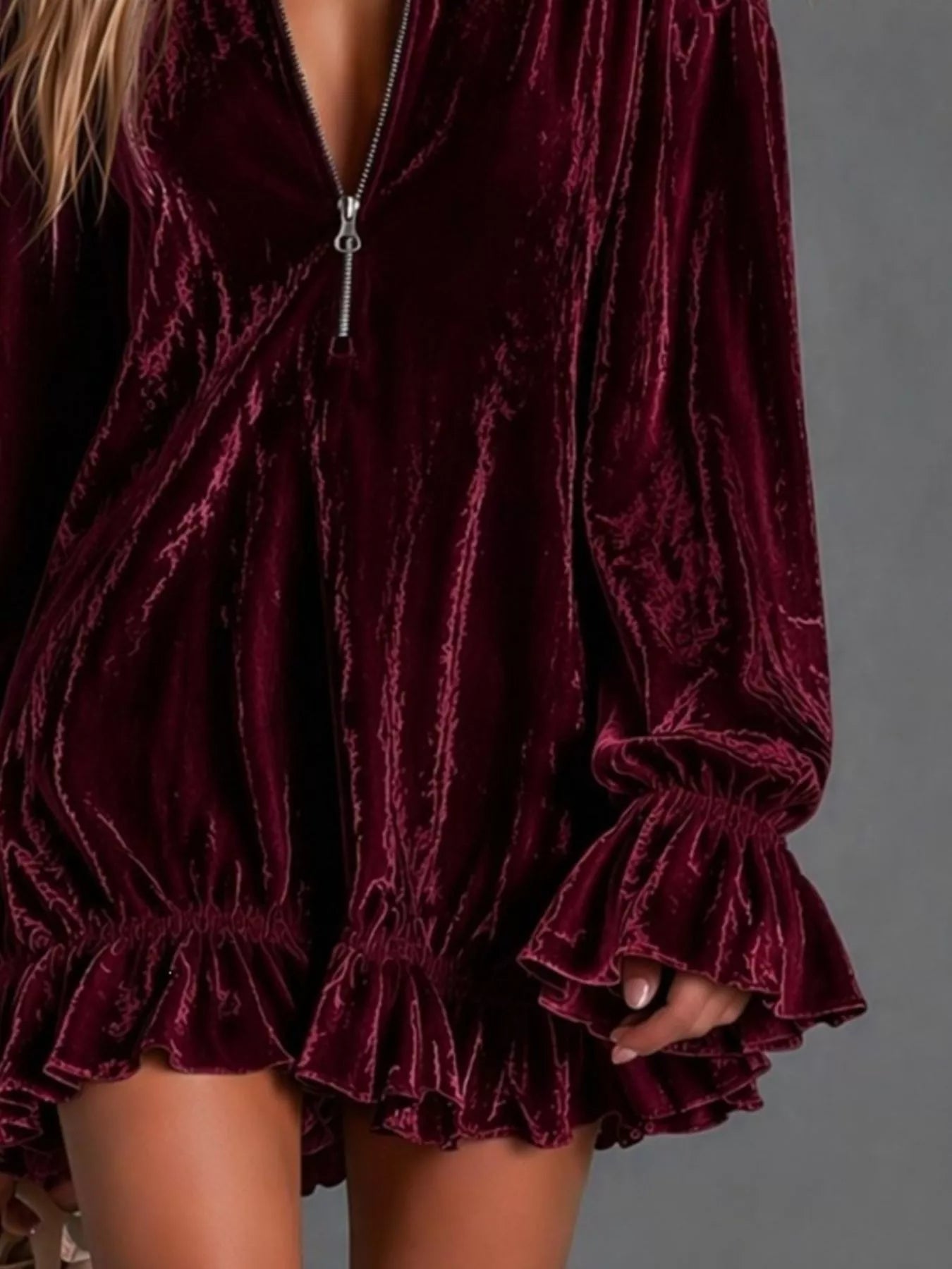 Full Size Zip-Front Ruffle Hem Mini Dress Plus Size