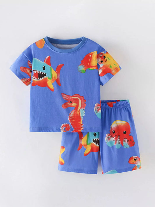 Children's Ocean Animal Print Tee and Shorts Set