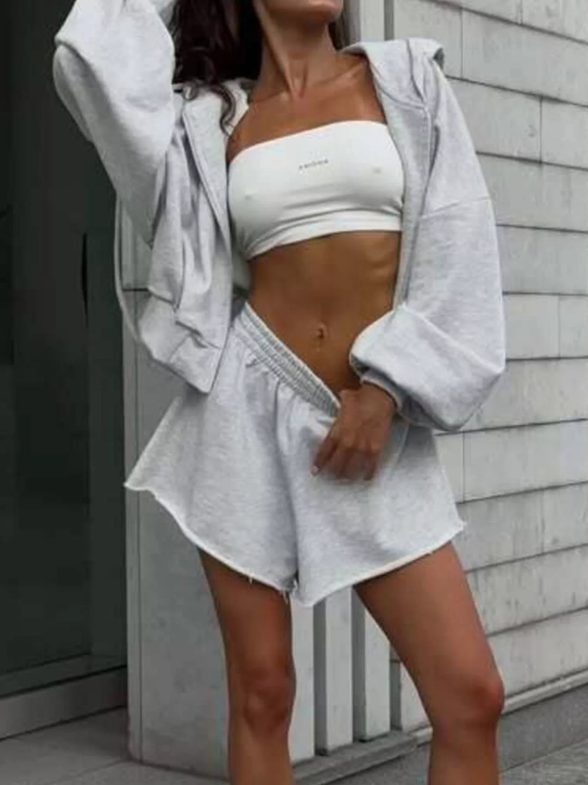 Oversized Zip-Up Hoodie and Shorts Set