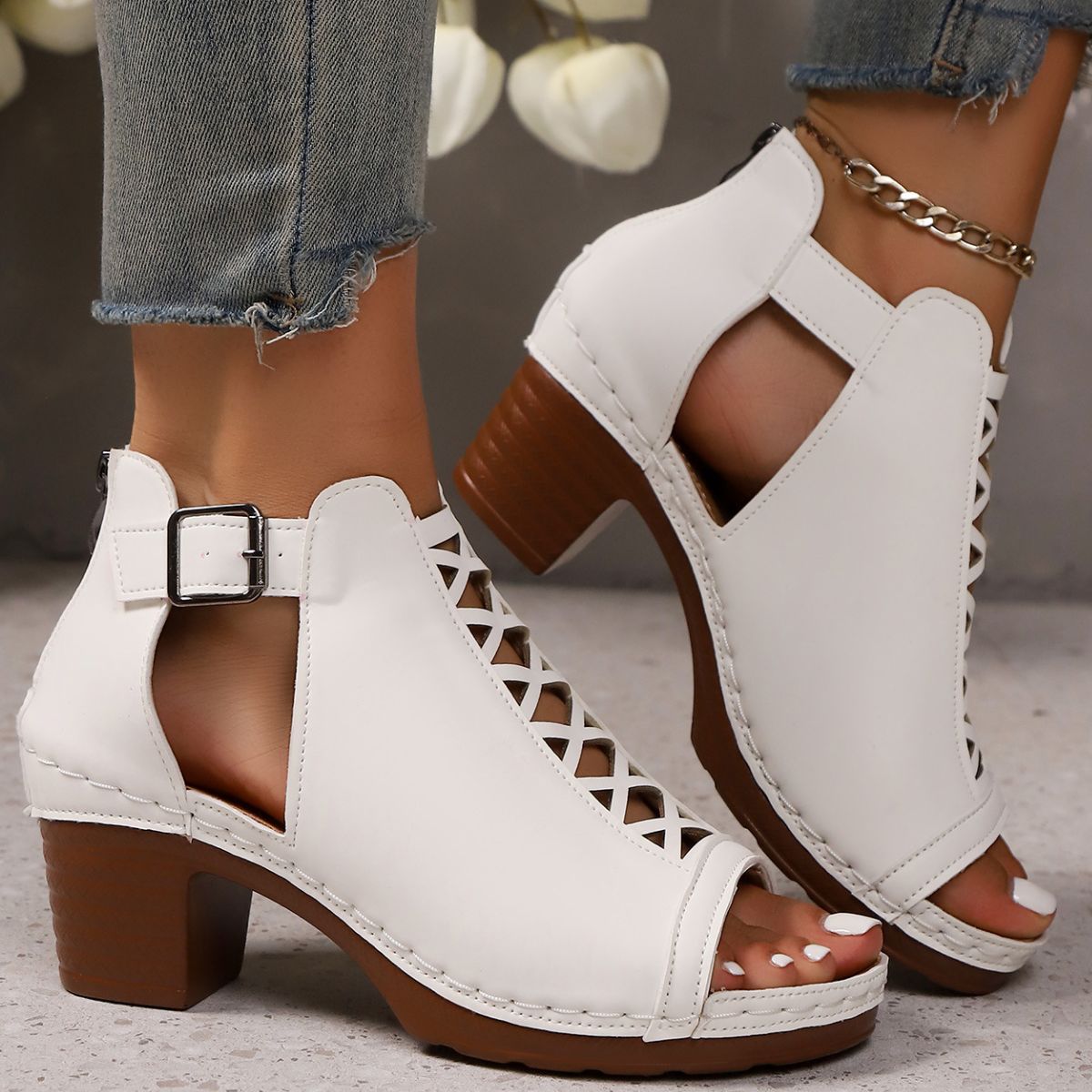 Open Toe Block Heels Sandals