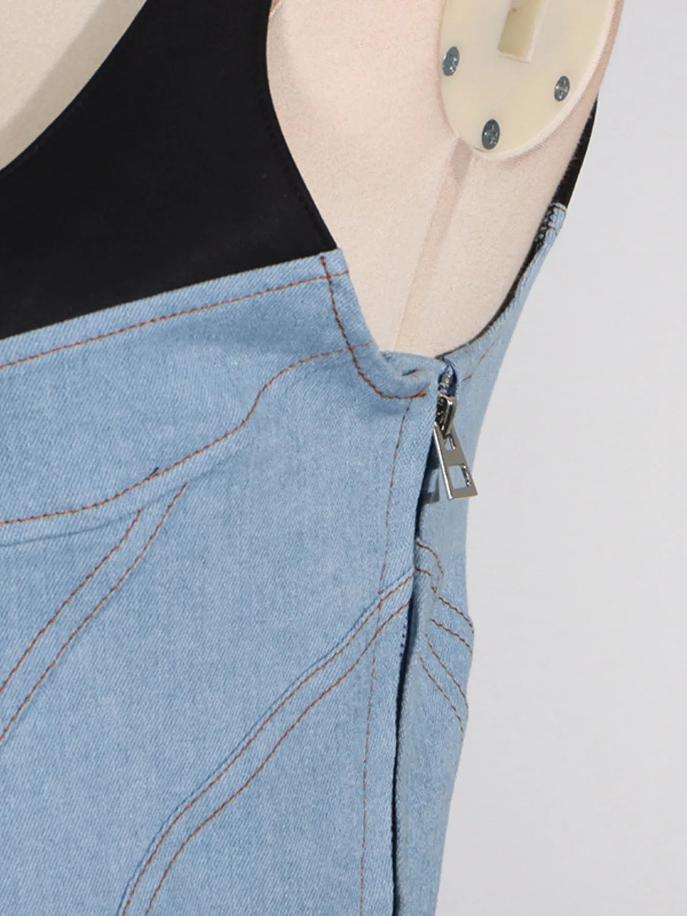 Contrast Adjustable Strap Denim Dress