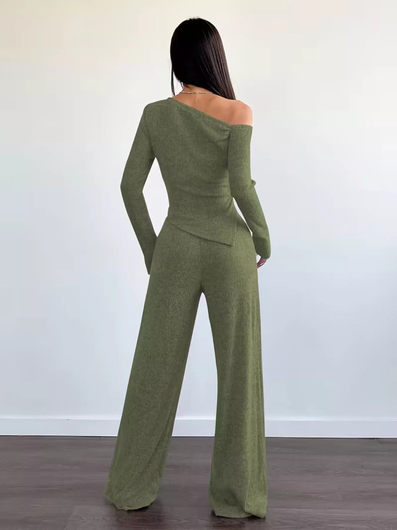 Chic One-Shoulder Asymmetrical Top and Wide-Leg Pants Set