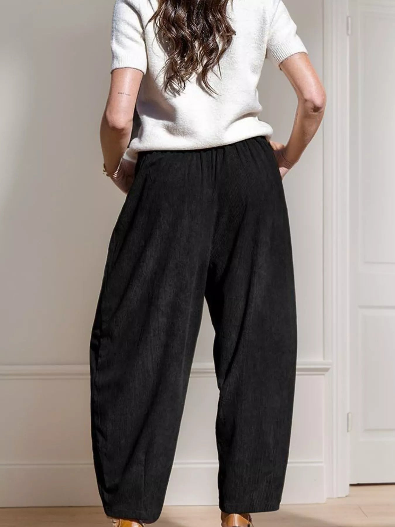 Casual Corduroy Wide Leg Pants with Pockets