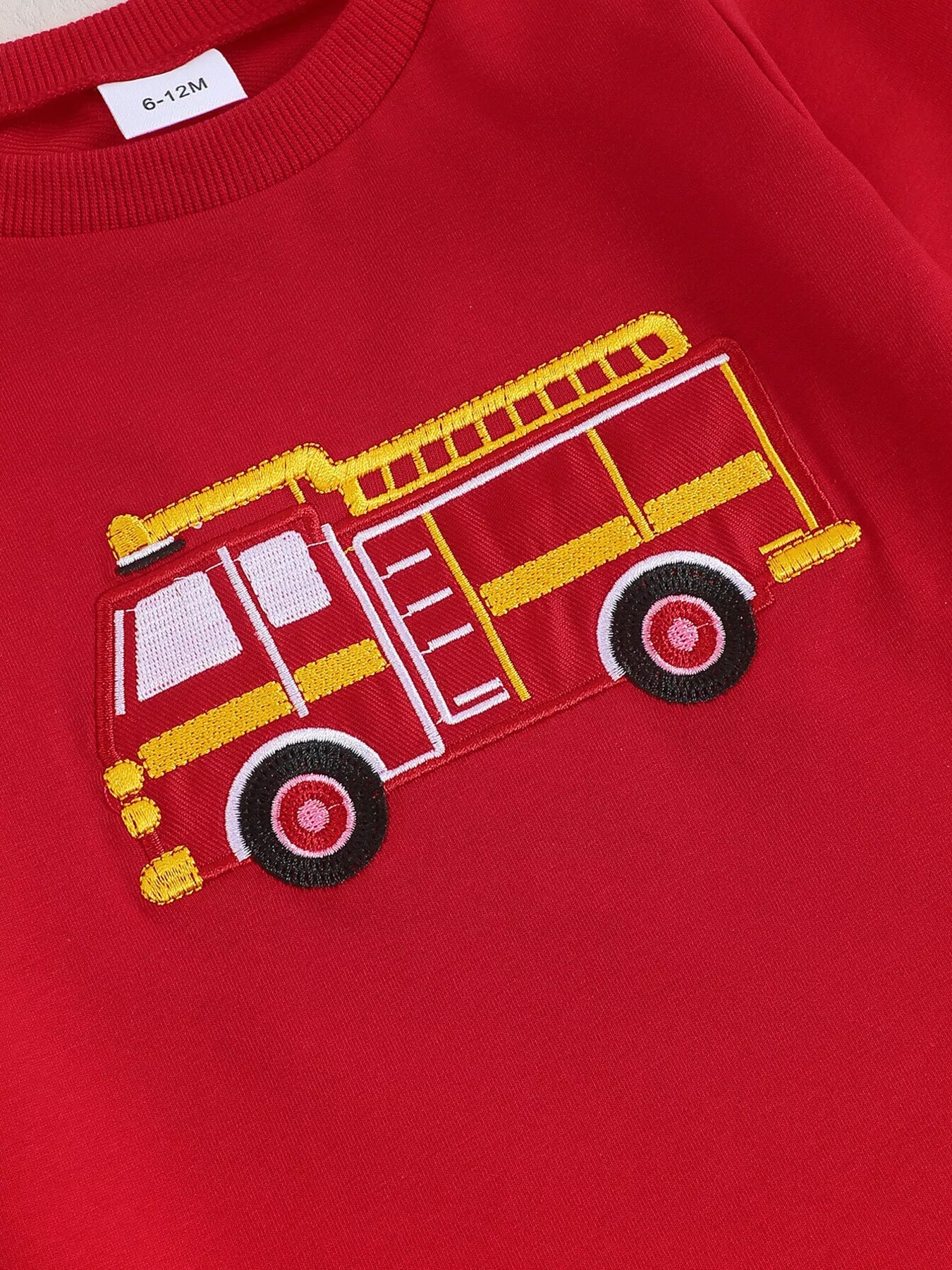 Children's Fire Truck Embroidered Top and Pants Set