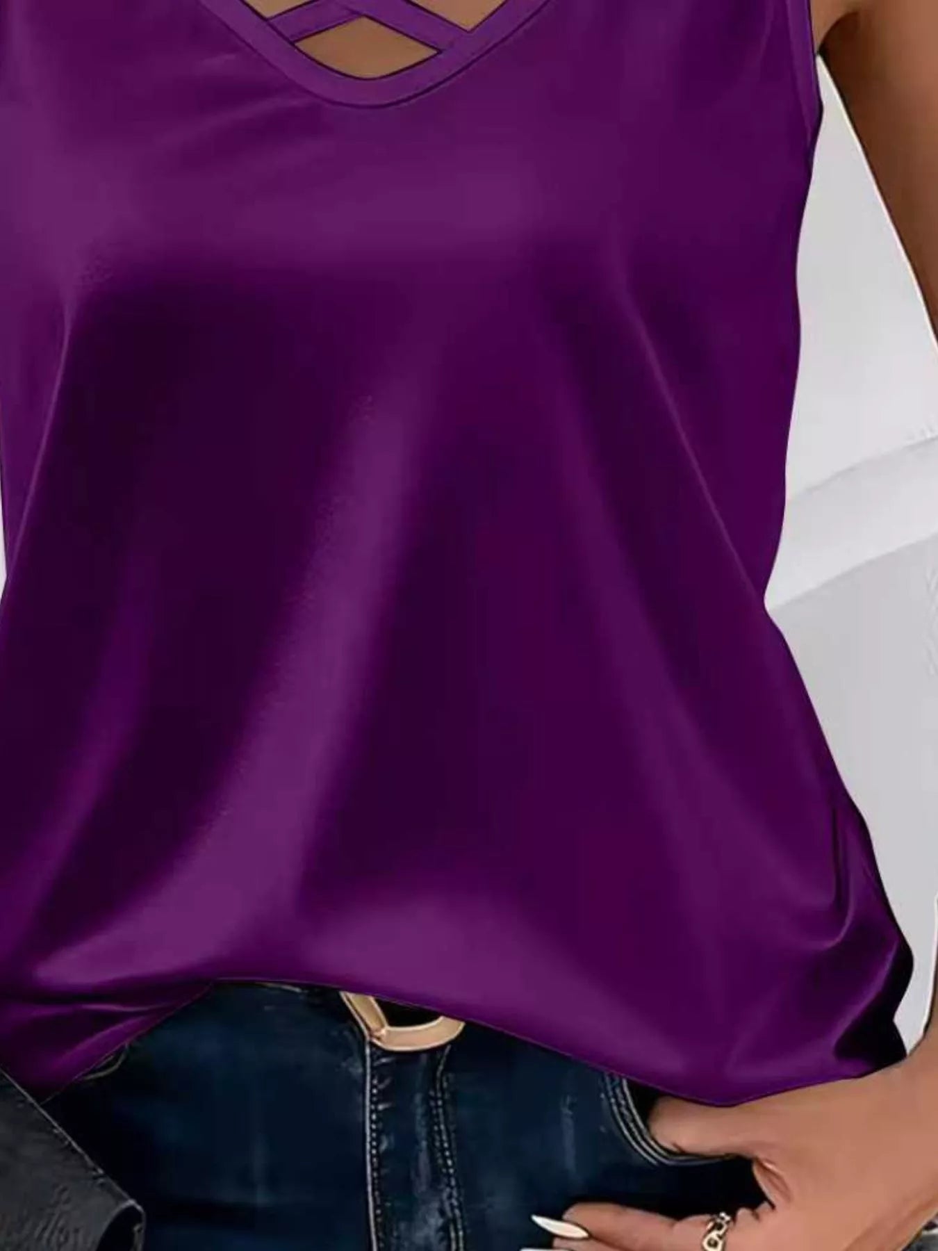 Satin V-Neck Criss-Cross Tank