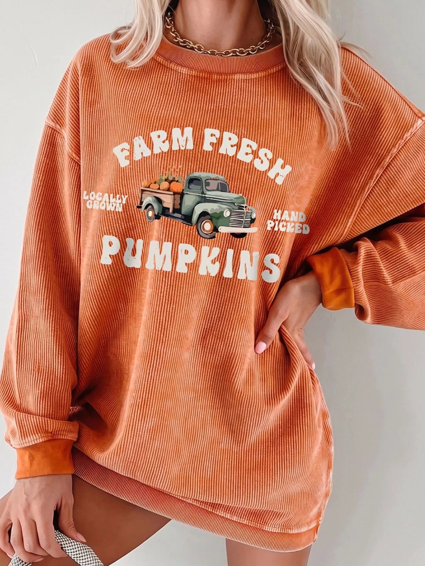 Corded Ribbed Farm Fresh Pumpkins Graphic Sweatshirt