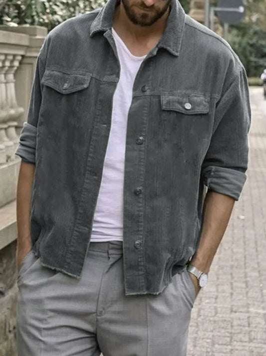 Men's Plus Size Button Up Corduroy Shacket