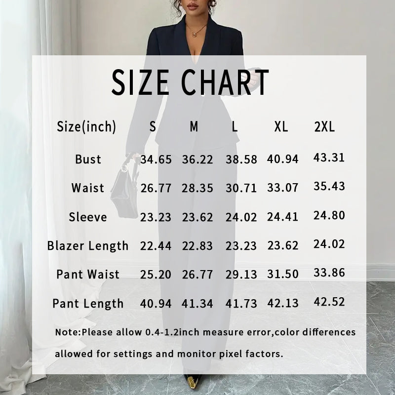 Women's 2-Piece Pants Suit, Long Sleeve Blazer & Straight Pant Casual Office Set (see size chart under more details)