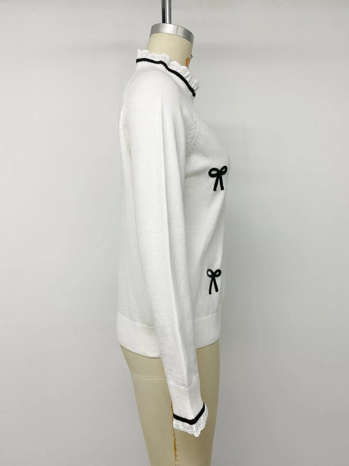 Bow-Embellished Lace Trim Sweater
