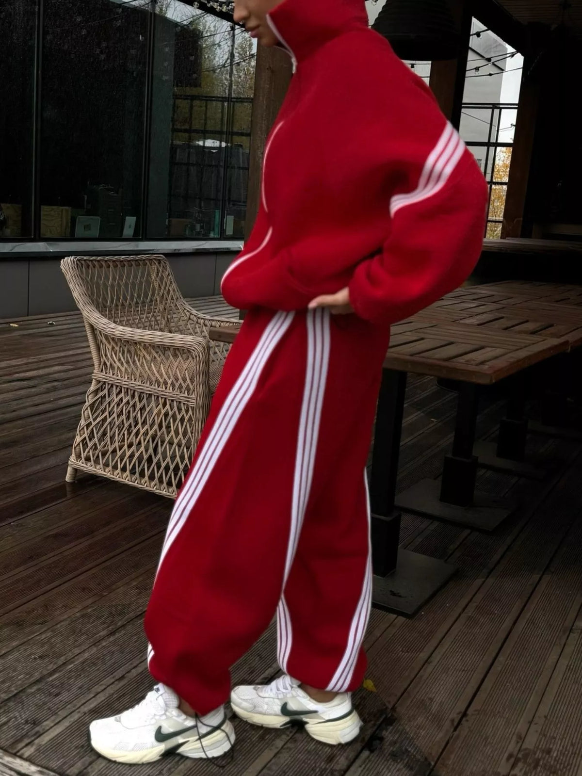 Contrast Striped Zip Up Top and Pants Set