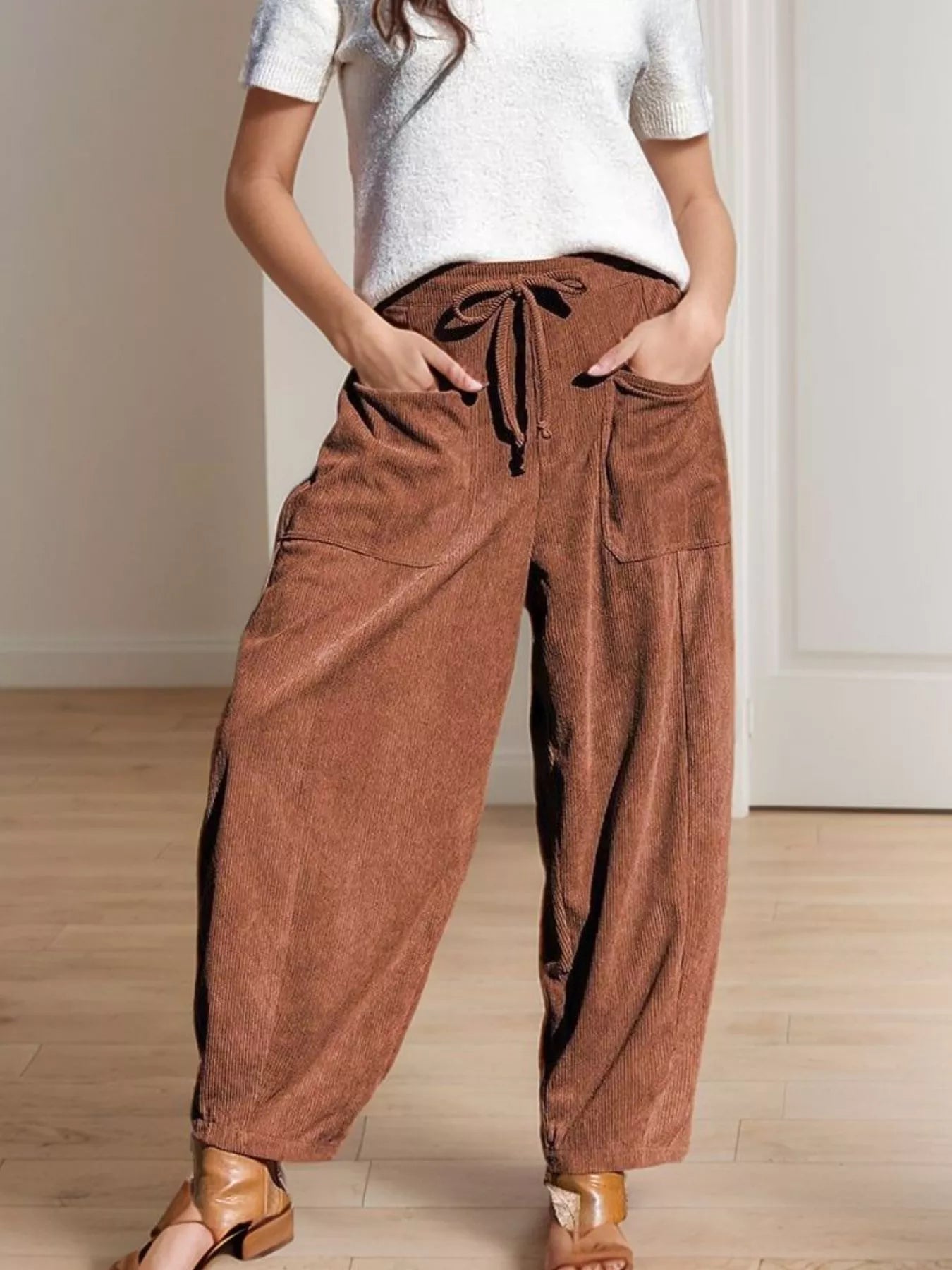 Casual Corduroy Wide Leg Pants with Pockets