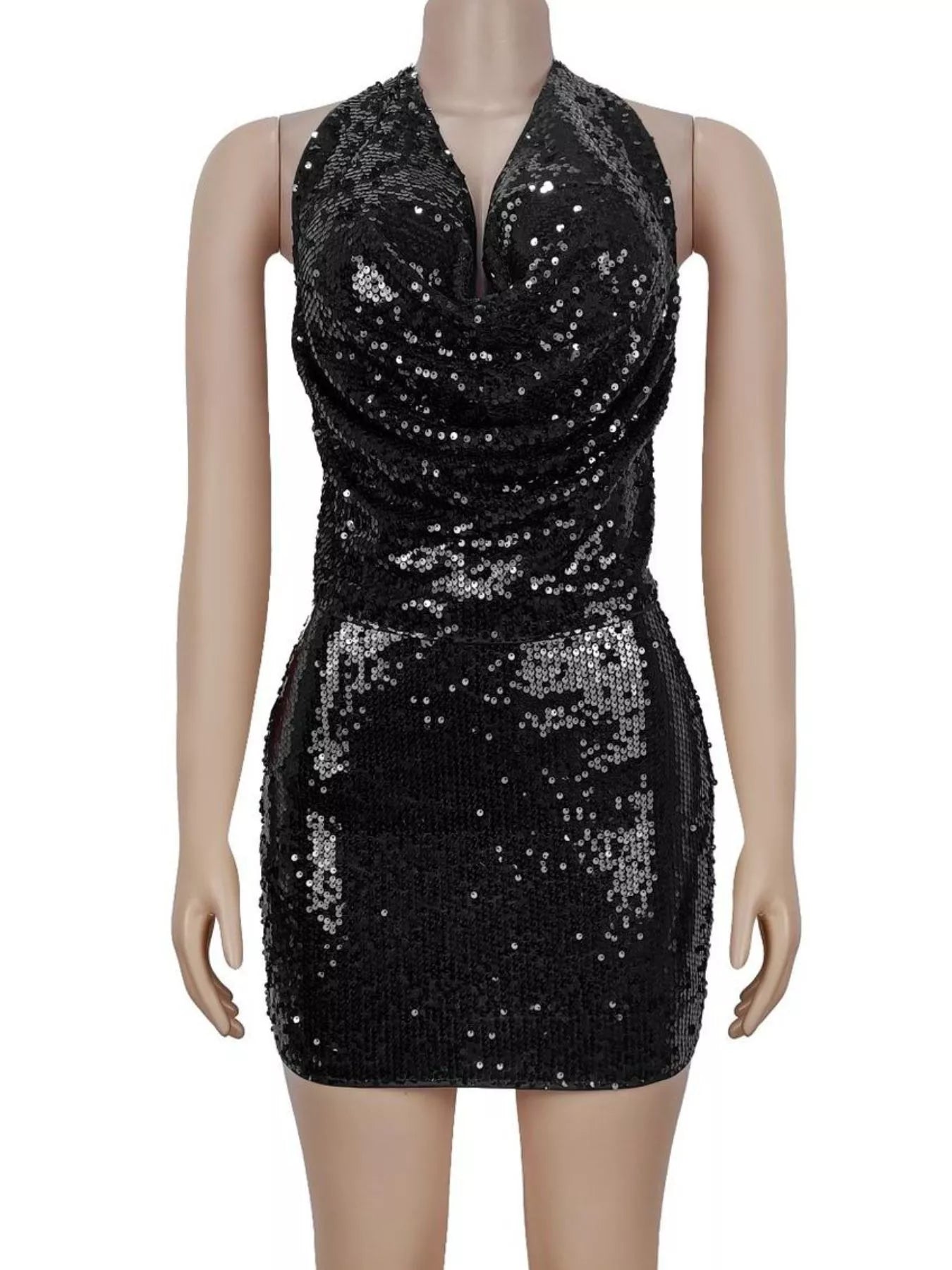 Sequin Halter Neck Crop Top and Mini Skirt Two-Piece Set