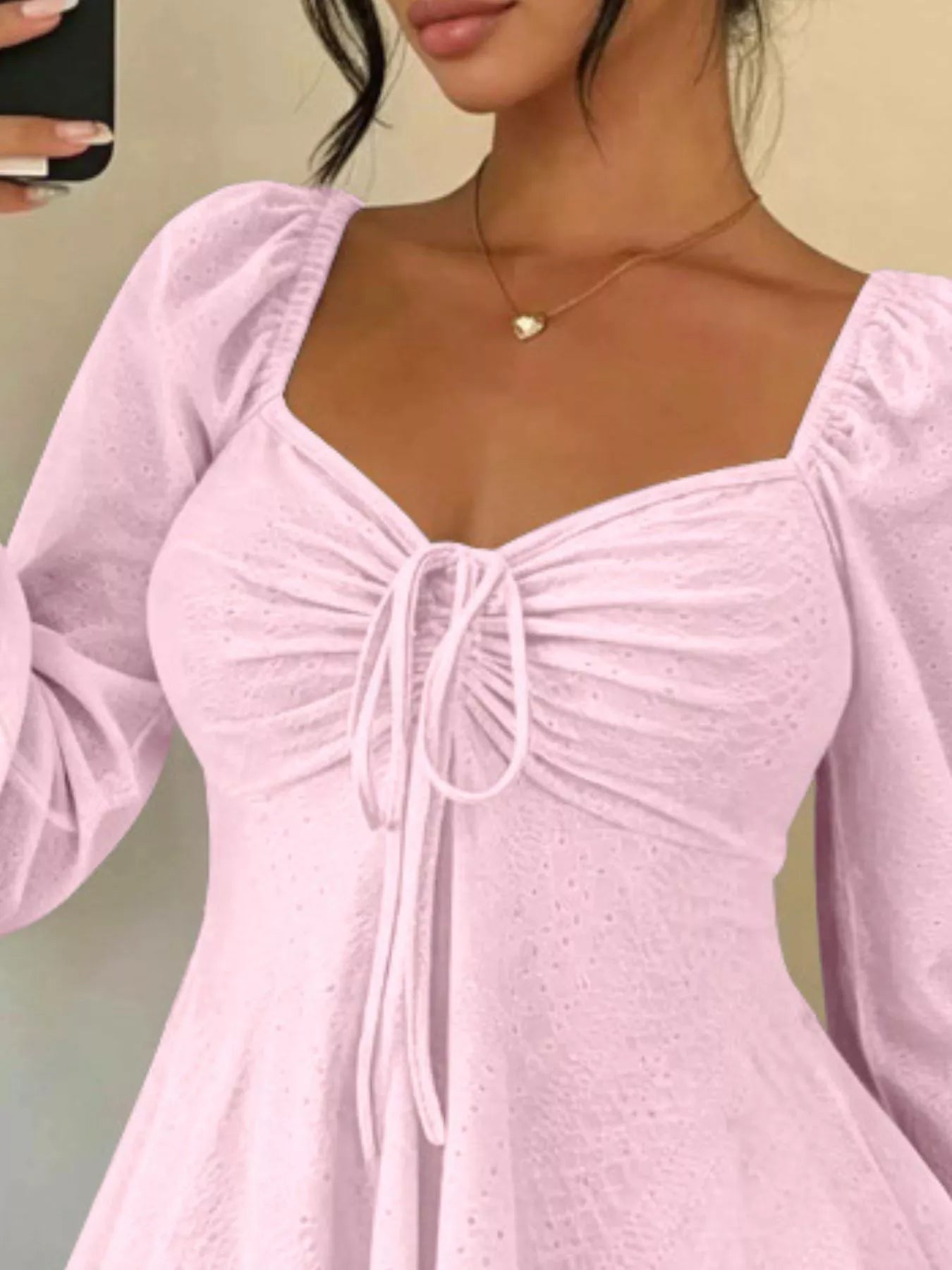 Ruched Sweetheart Neck Long Sleeve Top