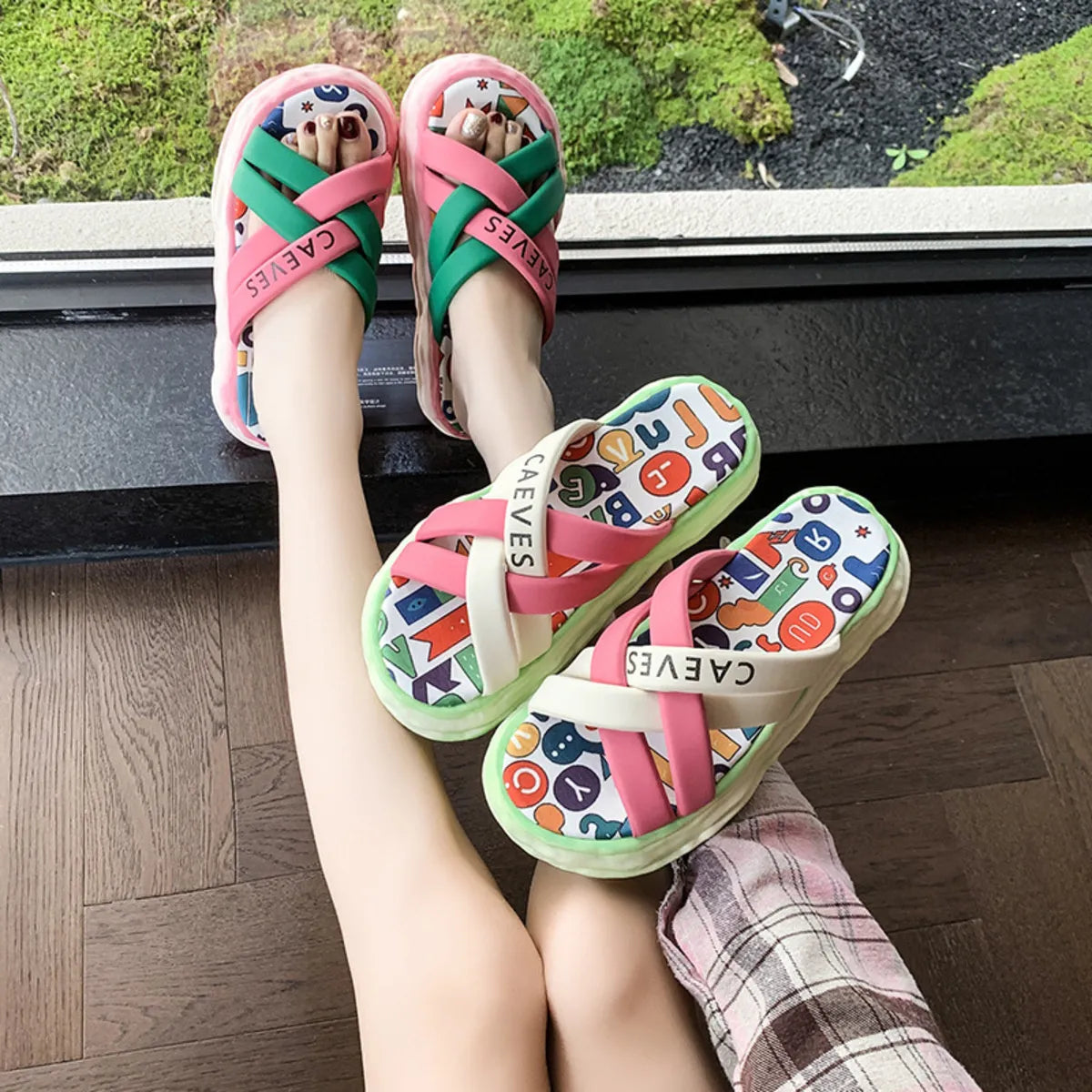 Colorful Letter Print Platform Sandals