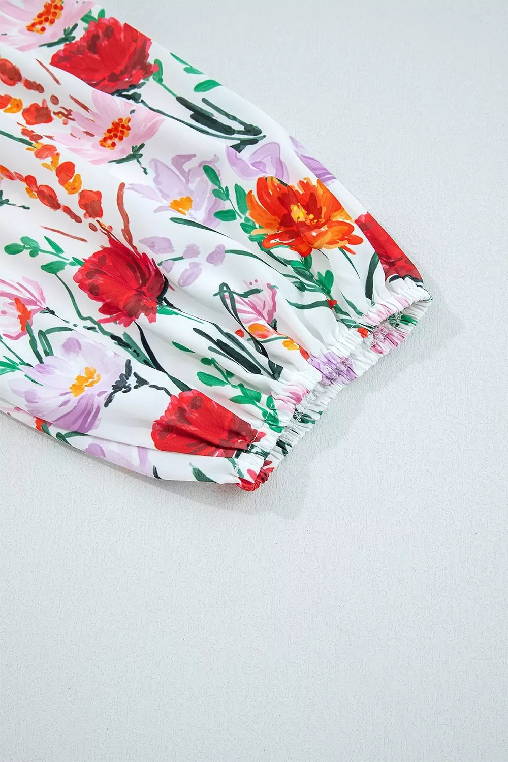 Floral Print 3/4 Puff Sleeve Ricrac Trim Mini Dress
