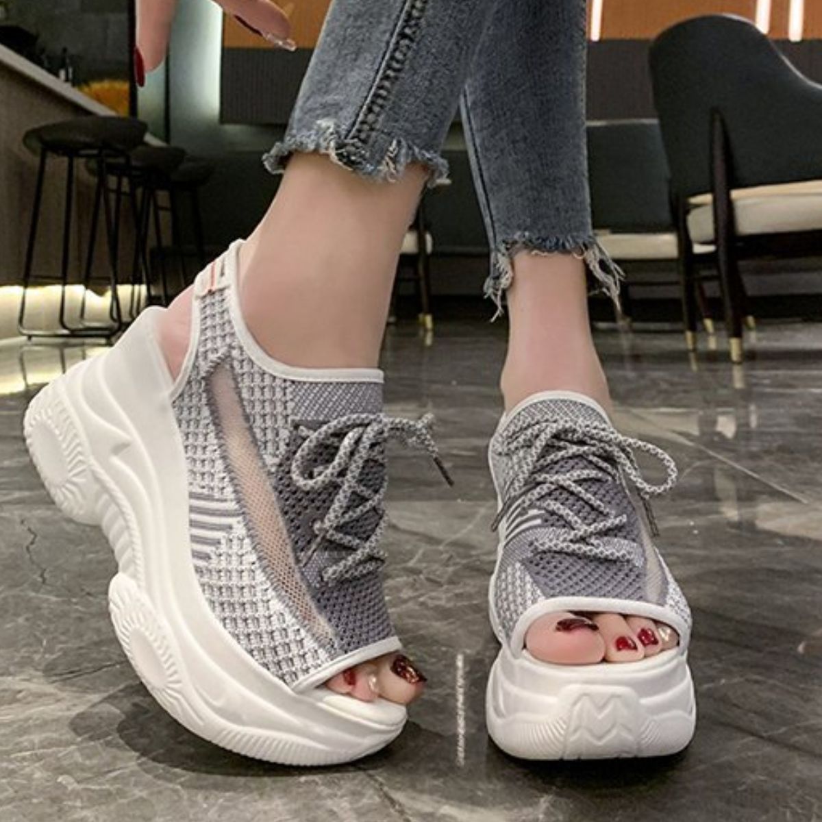 Breathable Mesh Platform Sandals
