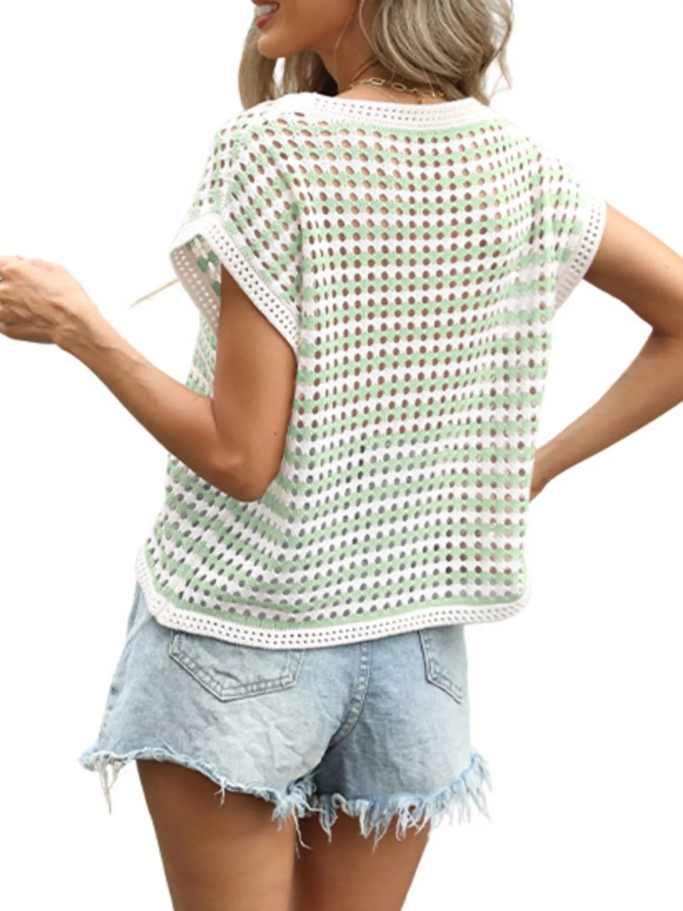 Striped Hollow Out Knit Top