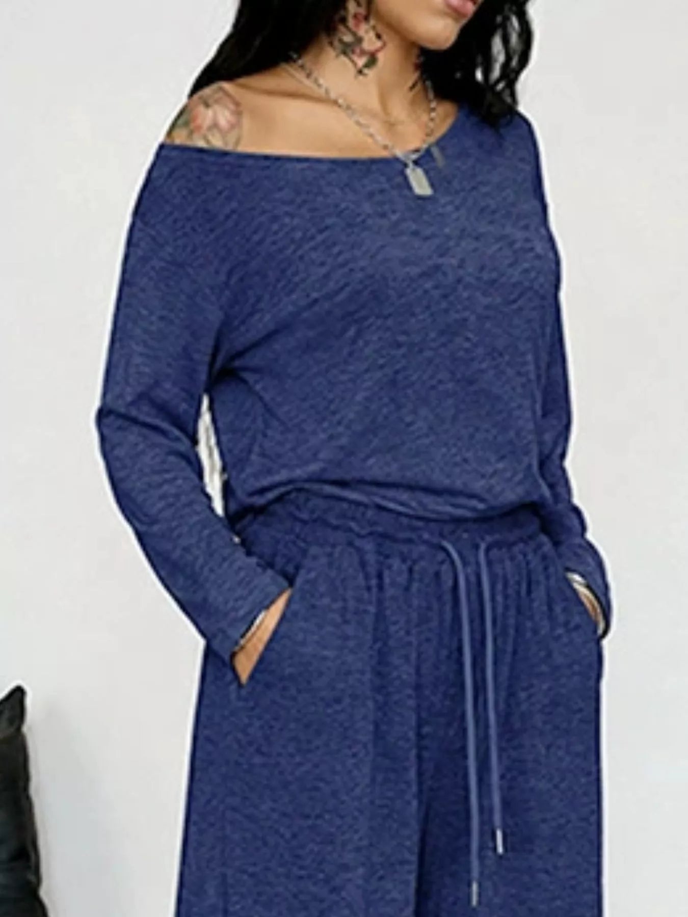 Full Size Comfortable Loose Fit One-Shoulder T-Shirt and Pants Set Plus Size