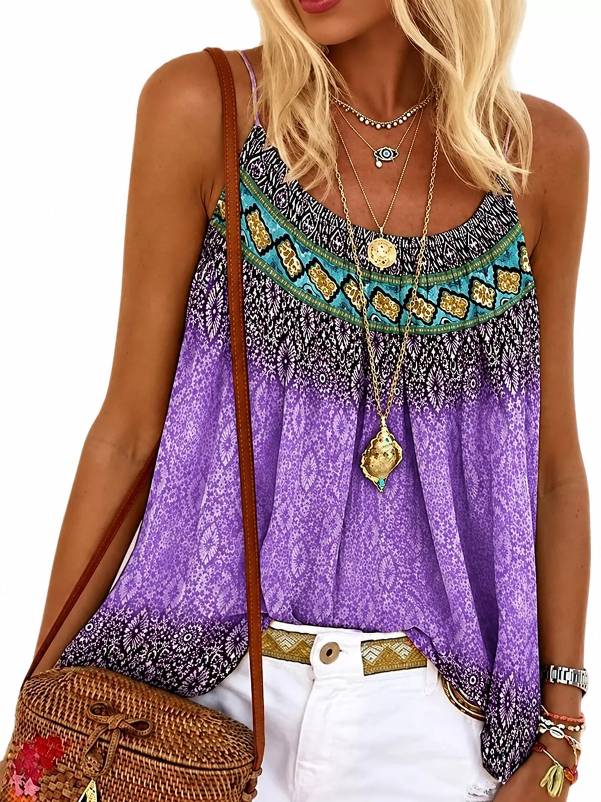 Full Size Printed Scoop Neck Cami Plus Size